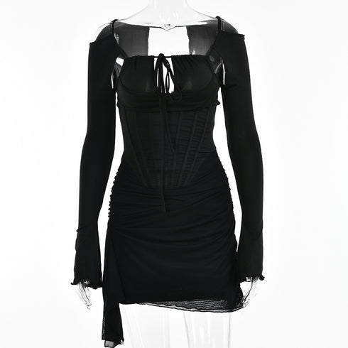 Irregular Tunic Waist Slim Dress Suspenders In Summer - ROUTINE FASHION